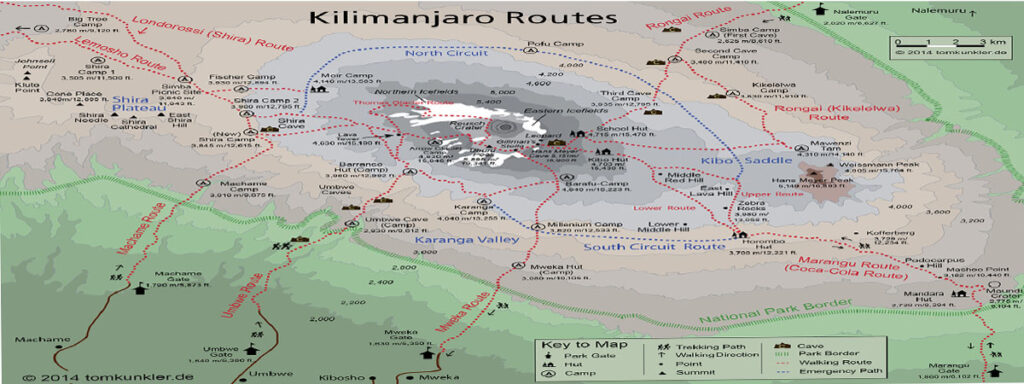 How many routes are there on Mt Kilimanjaro